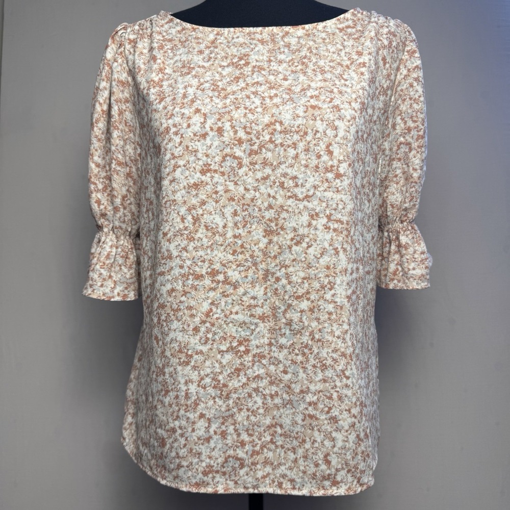 Nordstrom Rack Women's Ruffle Sleeve Top Blouse All Over Print Blouse Size Small